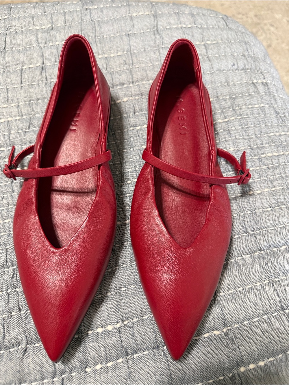 NEW M Gemi “Loriana” Italian Pointed Mary Jane Flats in Red Leather